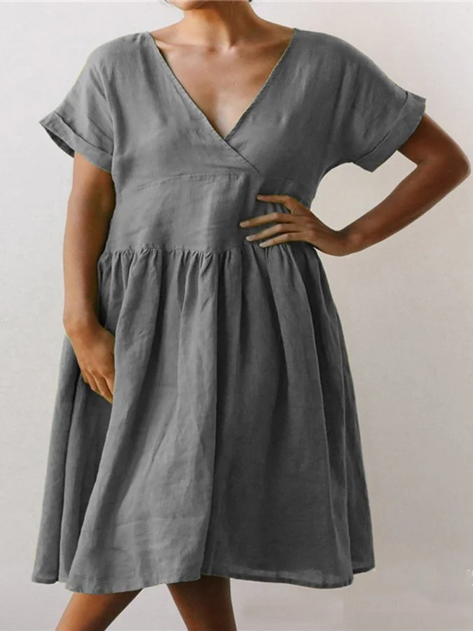 Women's Pocket V-neck Short Sleeve Dress