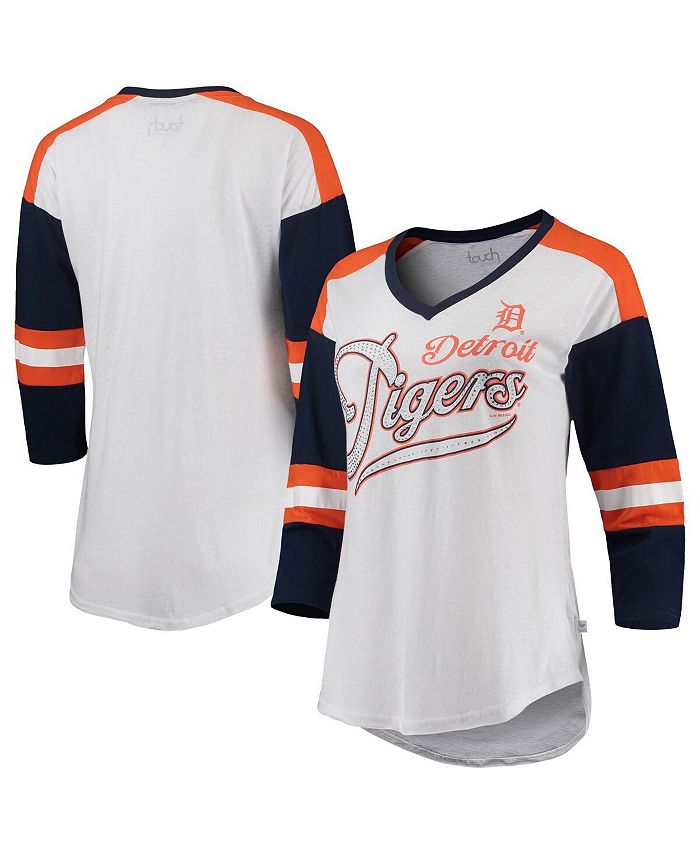 Women's White, Navy Detroit Tigers Base Runner 3/4-Sleeve V-Neck T-shirt