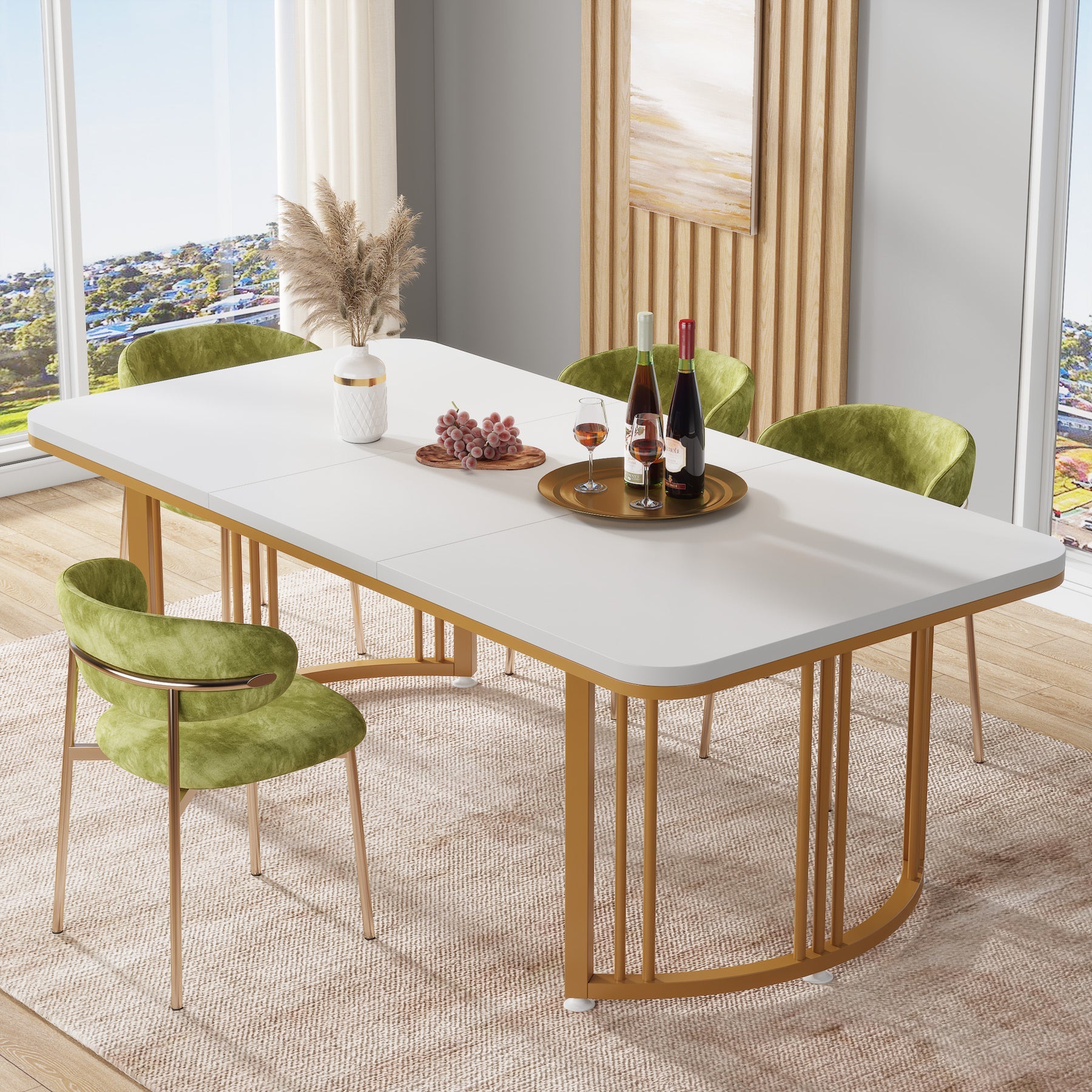 Modern Dining Table, 63-Inch Rectangular Kitchen Table for 4-6 People