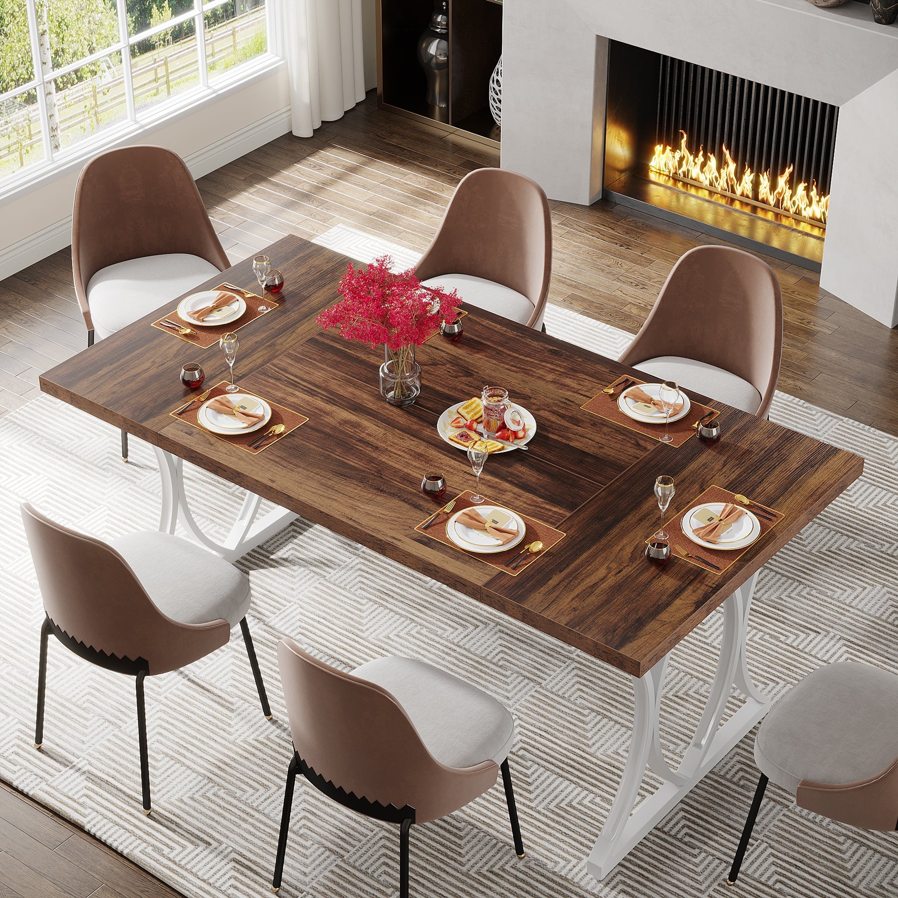 Modern Dining Table, Rectangle Kitchen Table Dinner Table for 6 People