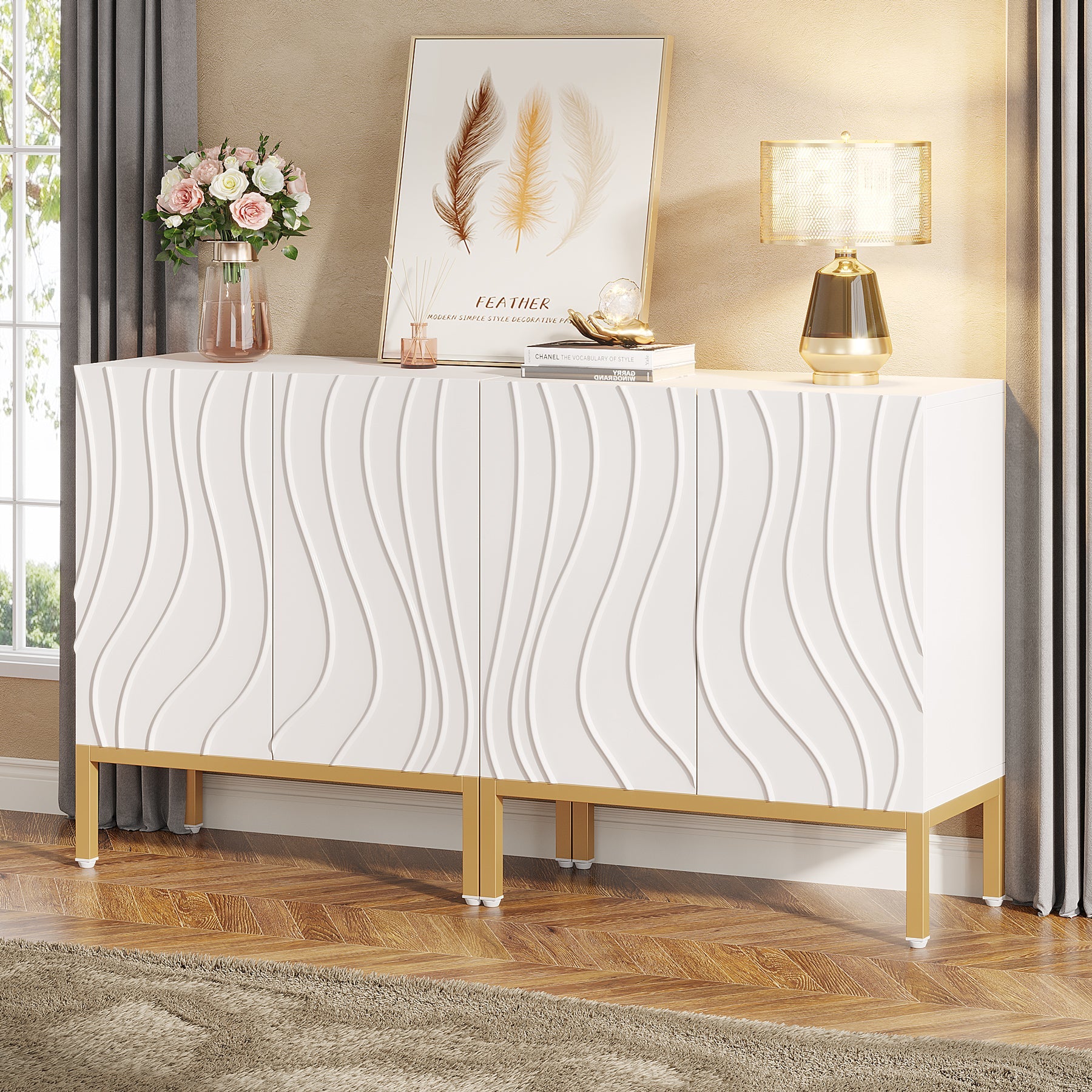 Modern Sideboard Buffet, Storage Credenza Cabinet with 4 Doors