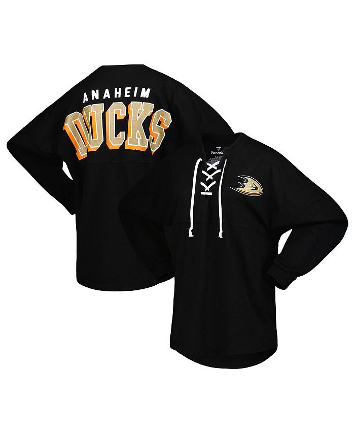 Women's Branded Black Anaheim Ducks Spirit Lace-Up V-Neck Long Sleeve Jersey T-shirt