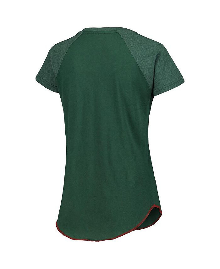 Women's Green Minnesota Wild Grand Slam Raglan Notch Neck T-shirt