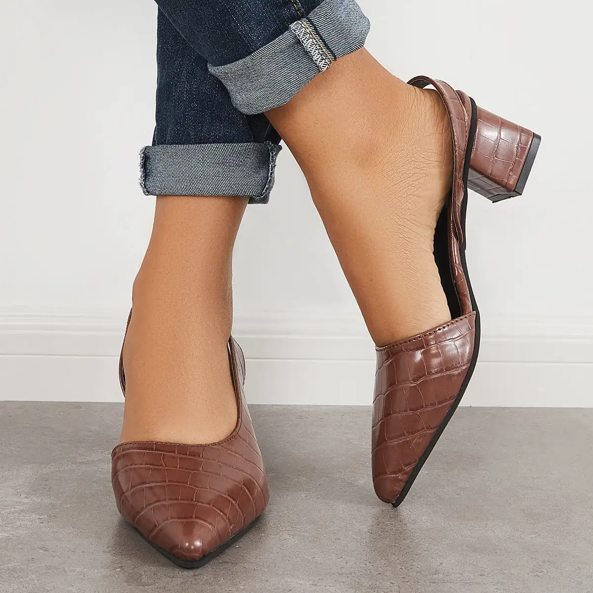 Pointed Toe Block Low Heels Slingback Dress Pumps