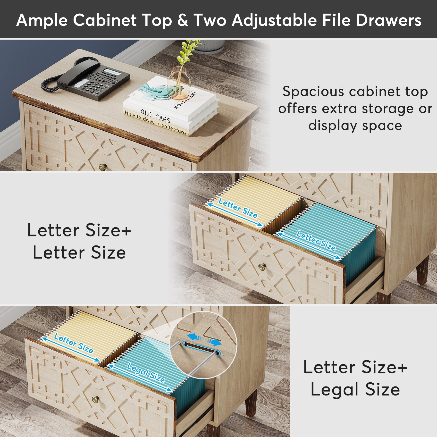 Wood File Cabinet, 2-Drawer Filing Cabinet Storage Cabinet