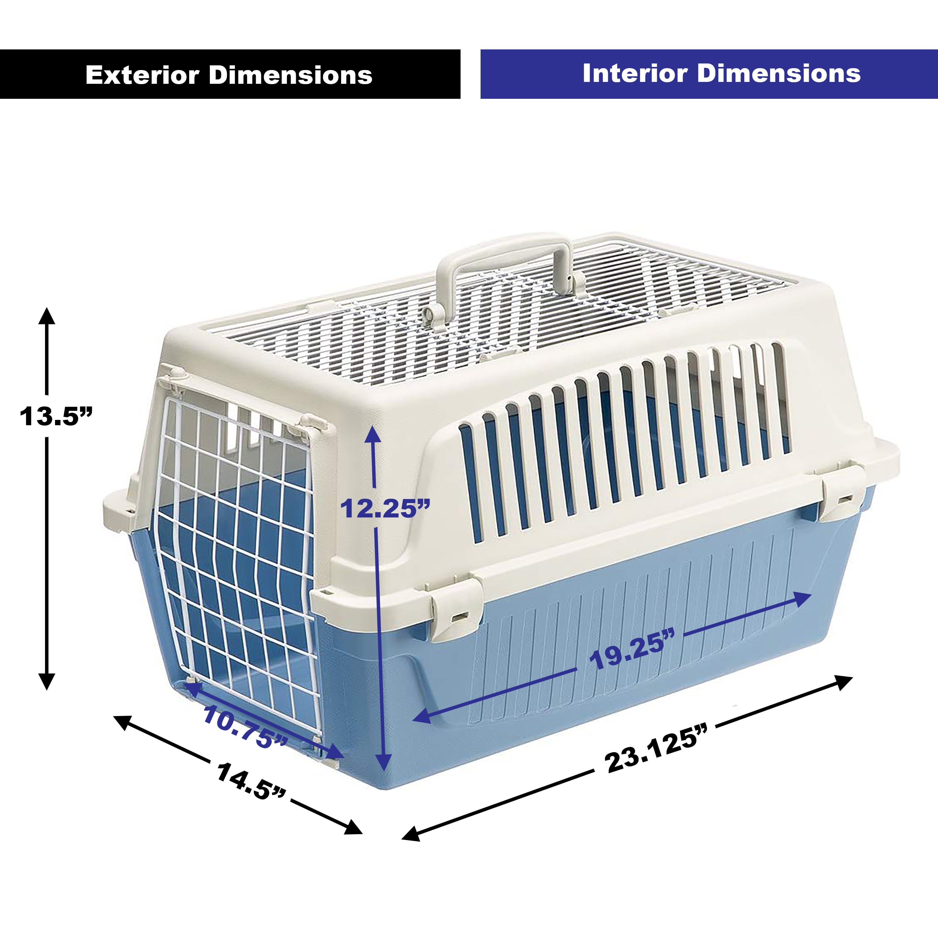 ATLAS Two Door Top Load Plastic Kennel and Pet Carrier， Blue 22-Inch