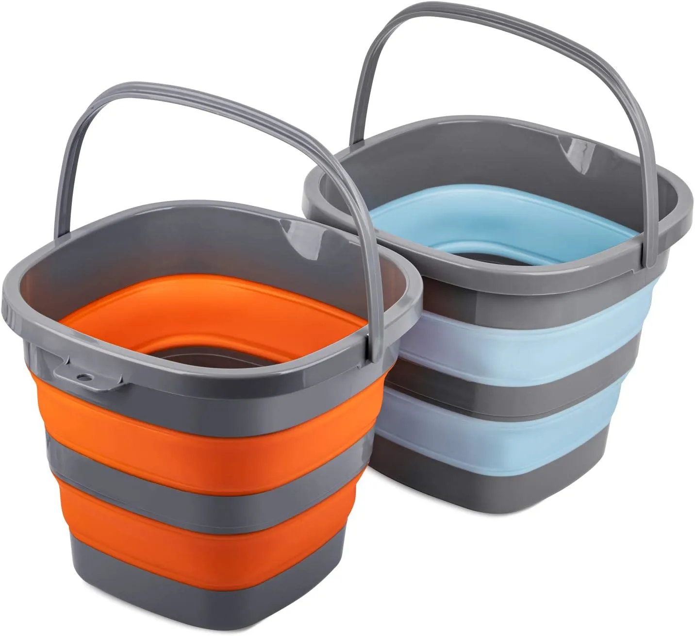 2 Pack Collapsible Plastic Bucket with 2.6 Gallon (10L) Each, Foldable Rectangular Tub for House Cleaning, Space Saving Outdoor Waterpot for Garden or Camping, Portable Fishing Water Pail