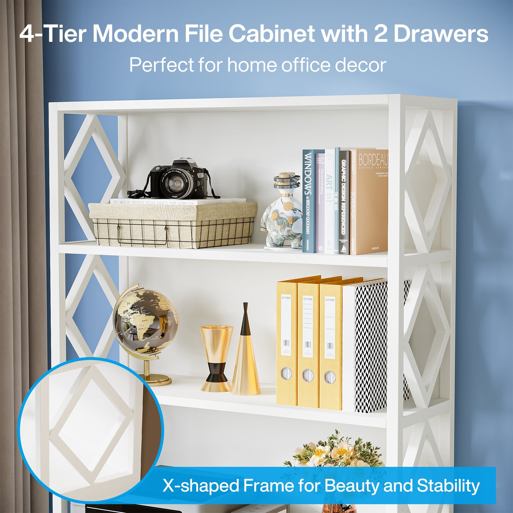 2-Drawer File Cabinet, Vertical Filing Cabinet with with Open Shelves