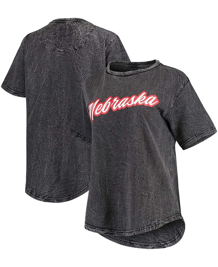 Women's Black Nebraska Huskers Shortstop Mineral Wash T-shirt