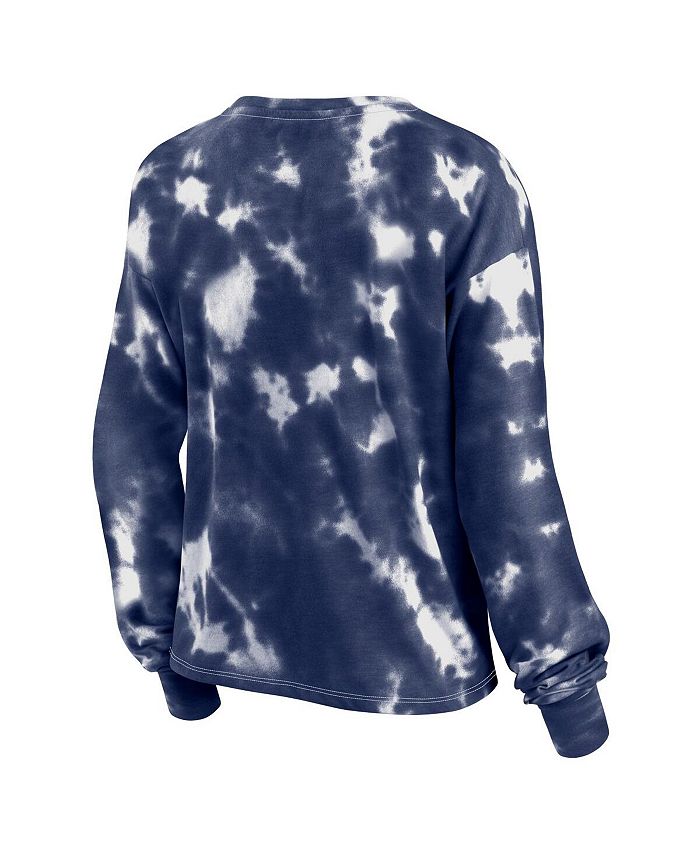 Women's White and Navy Chicago Bears Sport Resort Tie-Dye V-Neck Long Sleeve T-shirt