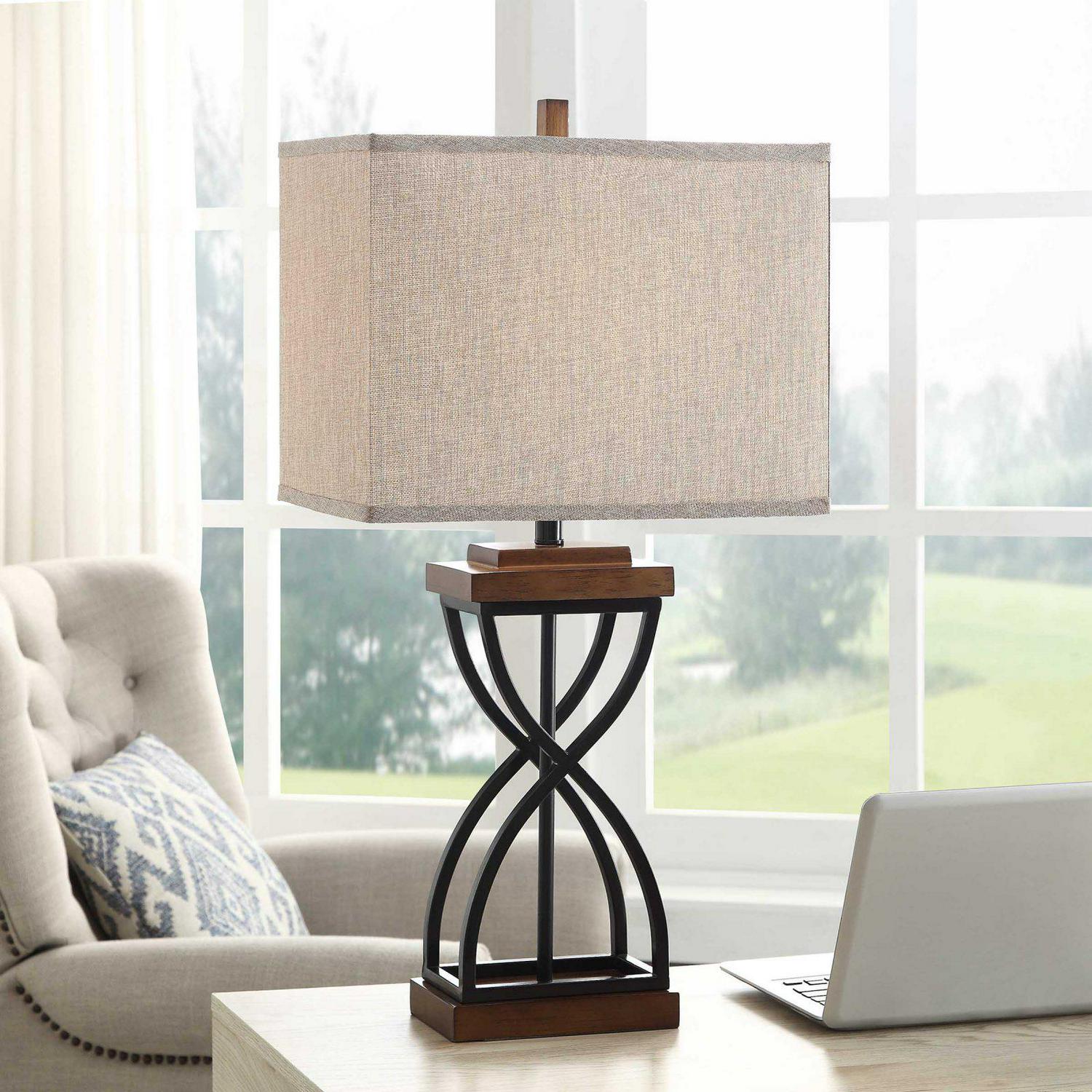 31 Table Lamp  Black Wood Finish  Beige Hardback Fabric Shade