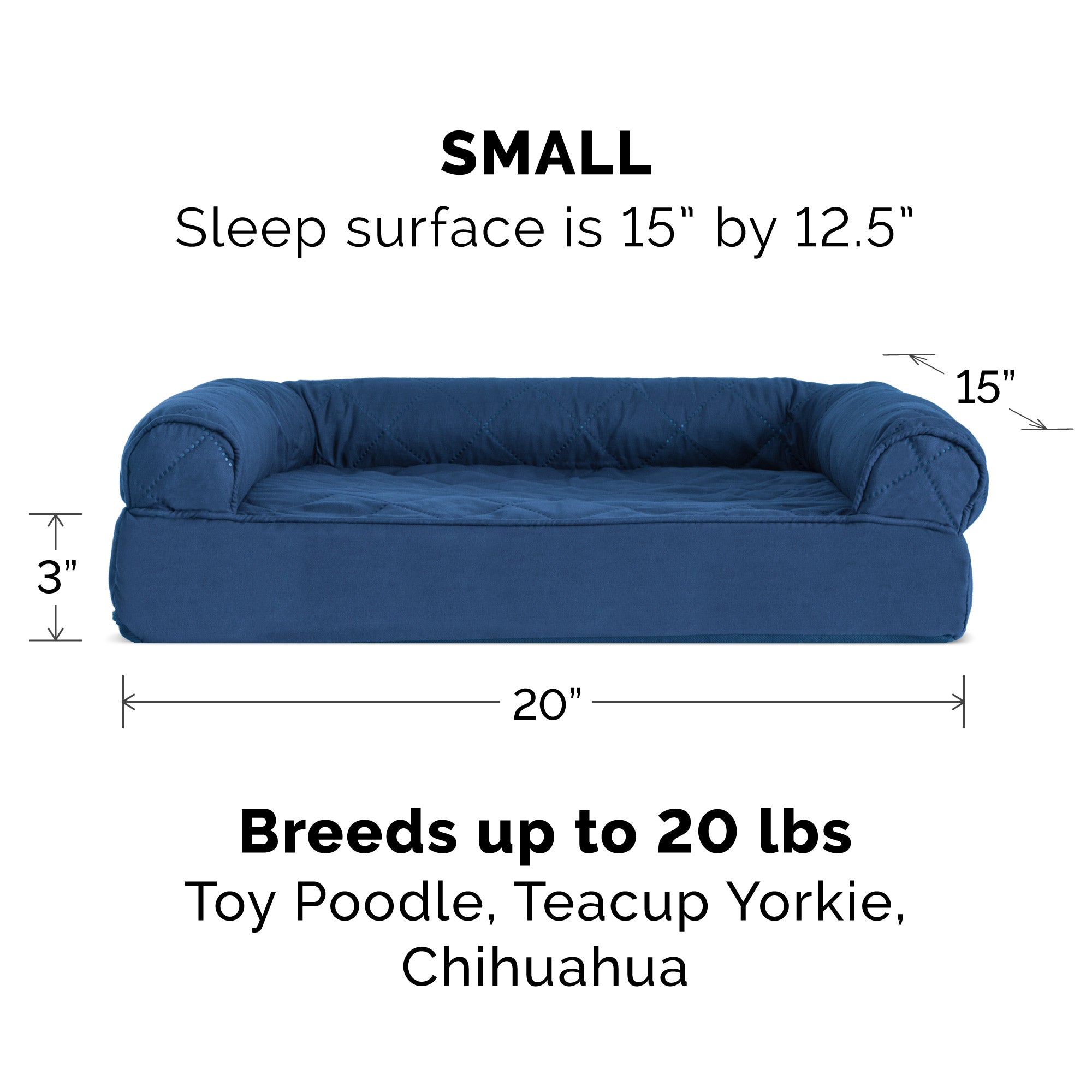 FurHaven Pet Products | Full Support Orthopedic Quilted Sofa Pet Bed for Dogs and Cats - Navy， Small