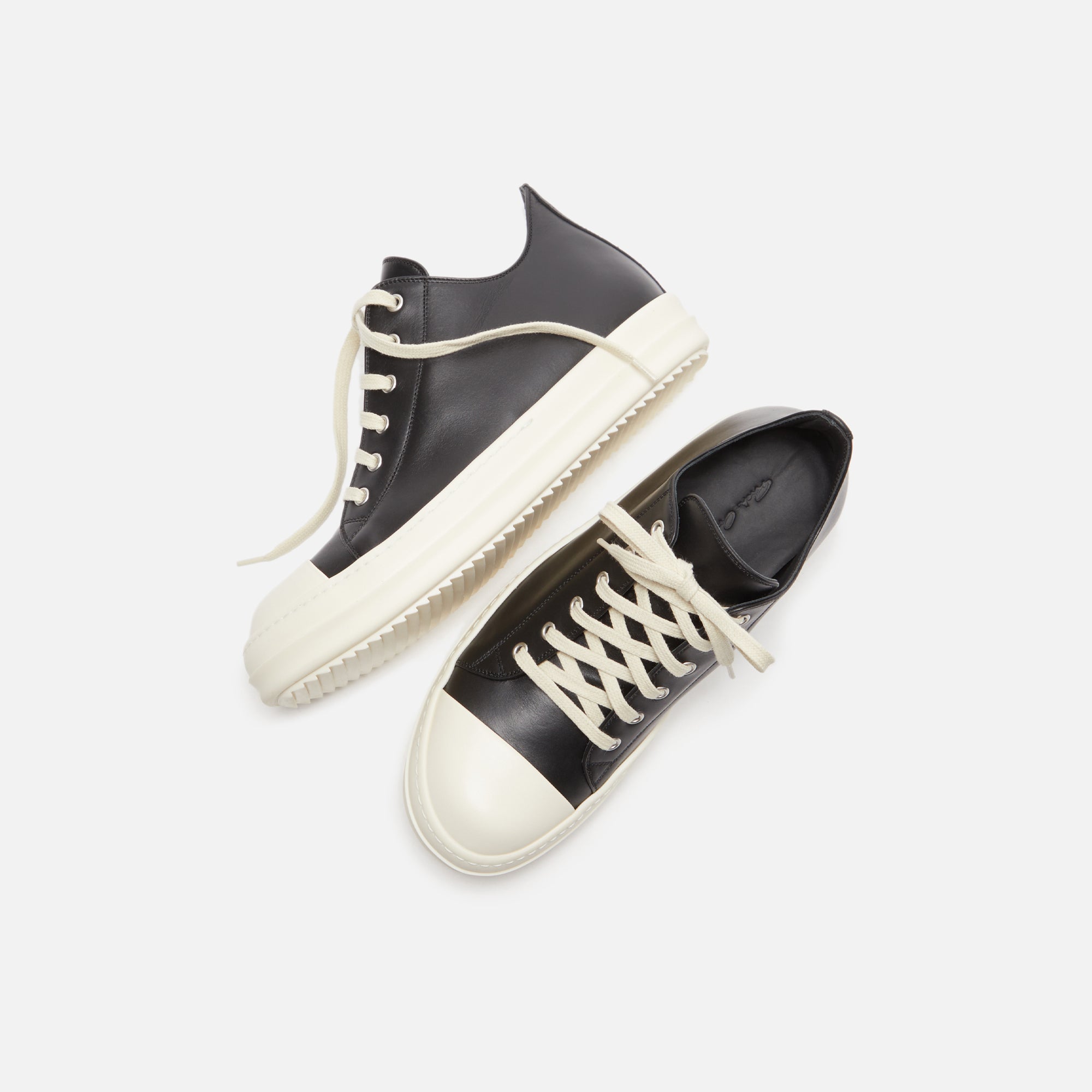 Rick Owens Scarpe in Pelle Low Sneakers - Black / Milk