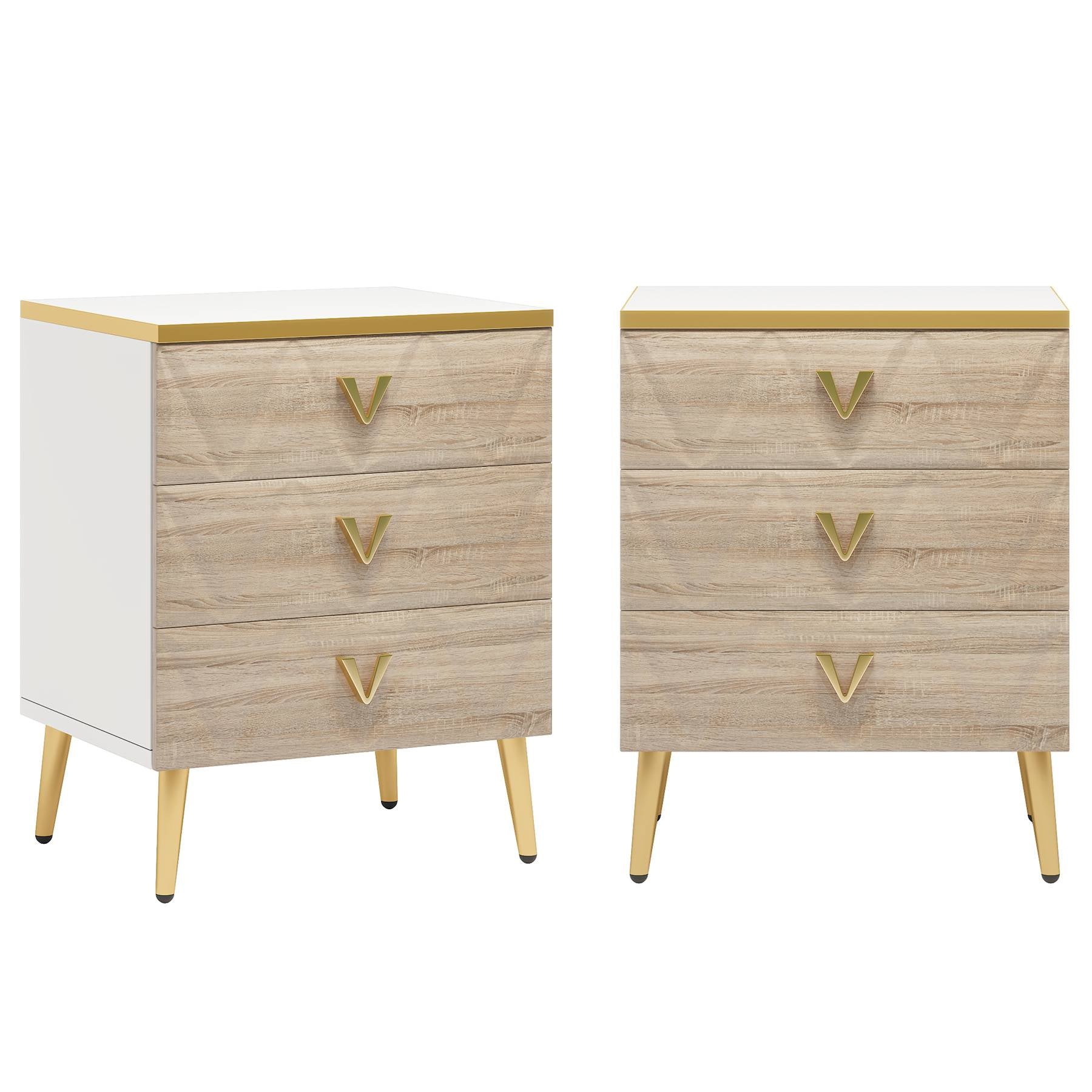 Modern Nightstand, Wooden Bedside Table with 3 Drawers