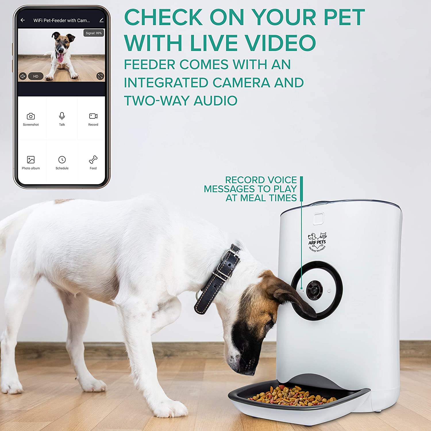 Arf Pets Smart Automatic Pet Feeder with Wi-Fi， Programmable Food Dispenser for Dogs and Cats with Easy App-Controlled， 20-Cup Capacity