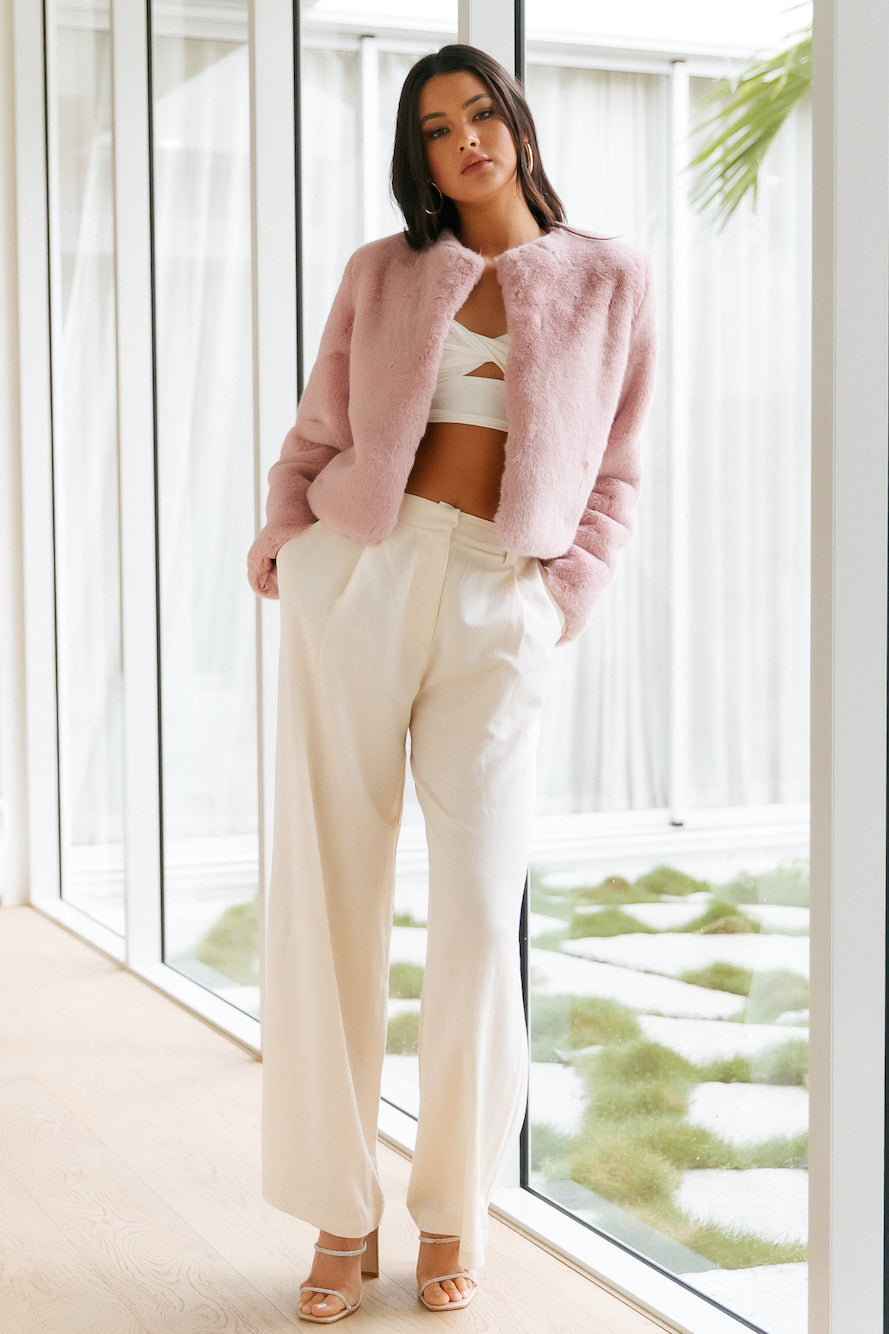 Deluxe Macaron Faux Fur Cropped Jacket Pink