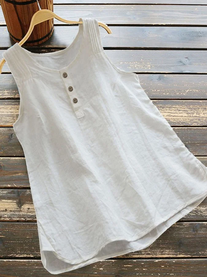 Women's Cotton Linen Button Sleeveless Top