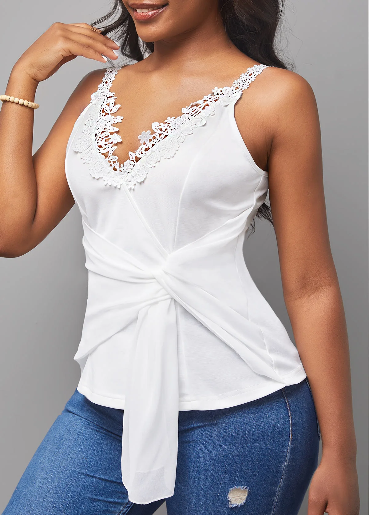 Pre-Order! Fold White Lace Stitching Tank Top