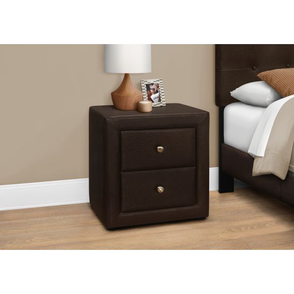 Bedroom Accent， Nightstand， End， Side， Lamp， Storage Drawer， Bedroom， Upholstered， Brown Leather Look， Transitional
