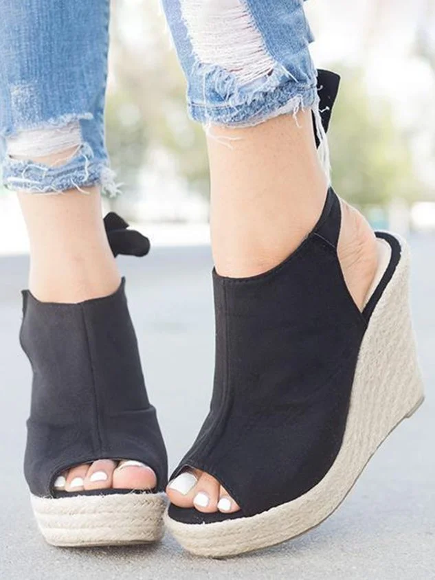 Woven Platform Wedge Fish Mouth Sandals