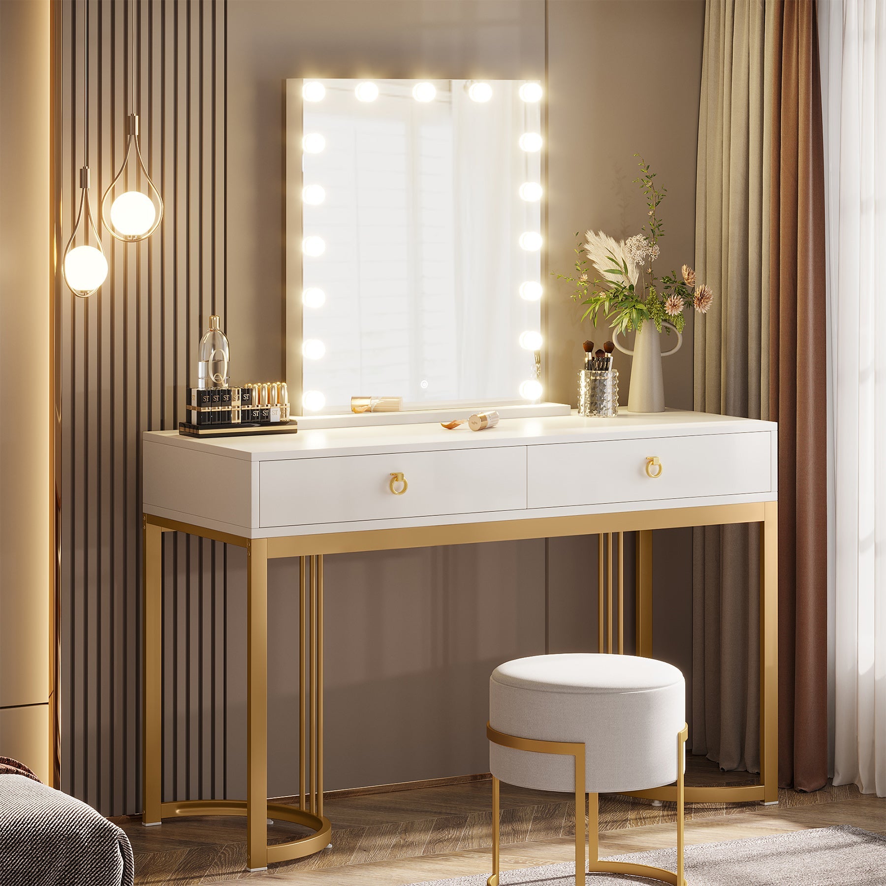 Modern Makeup Vanity with 2 Drawers, 47