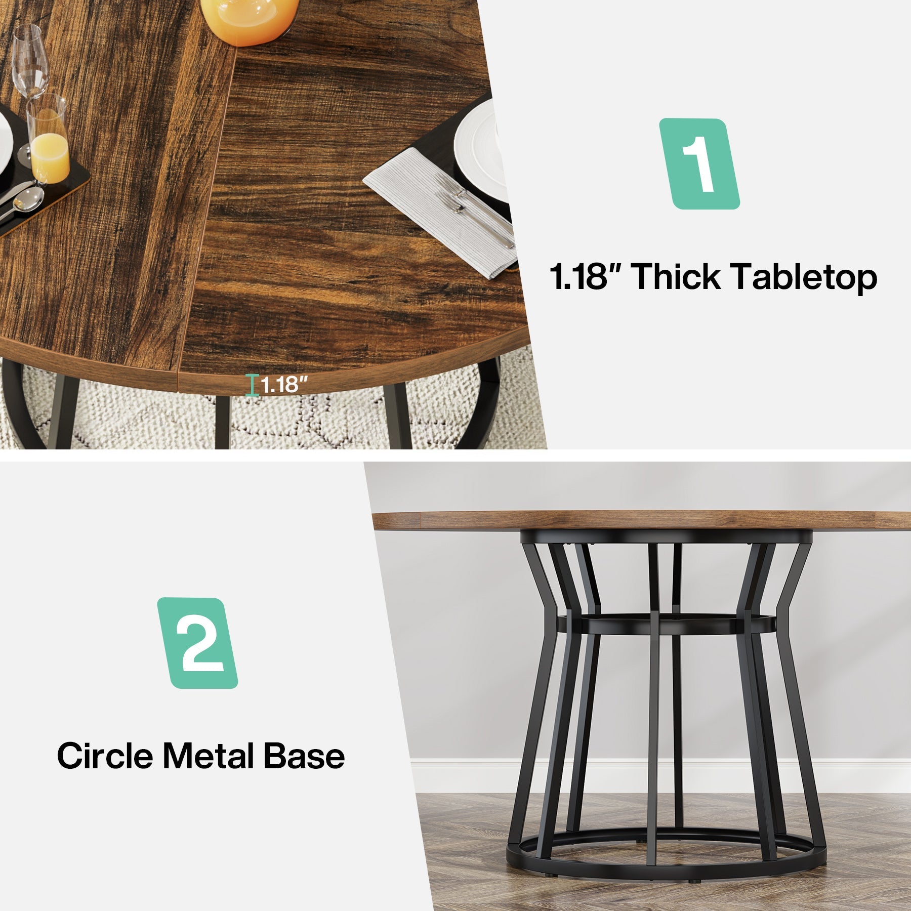 Round Dining Table for 4 People, 47.2