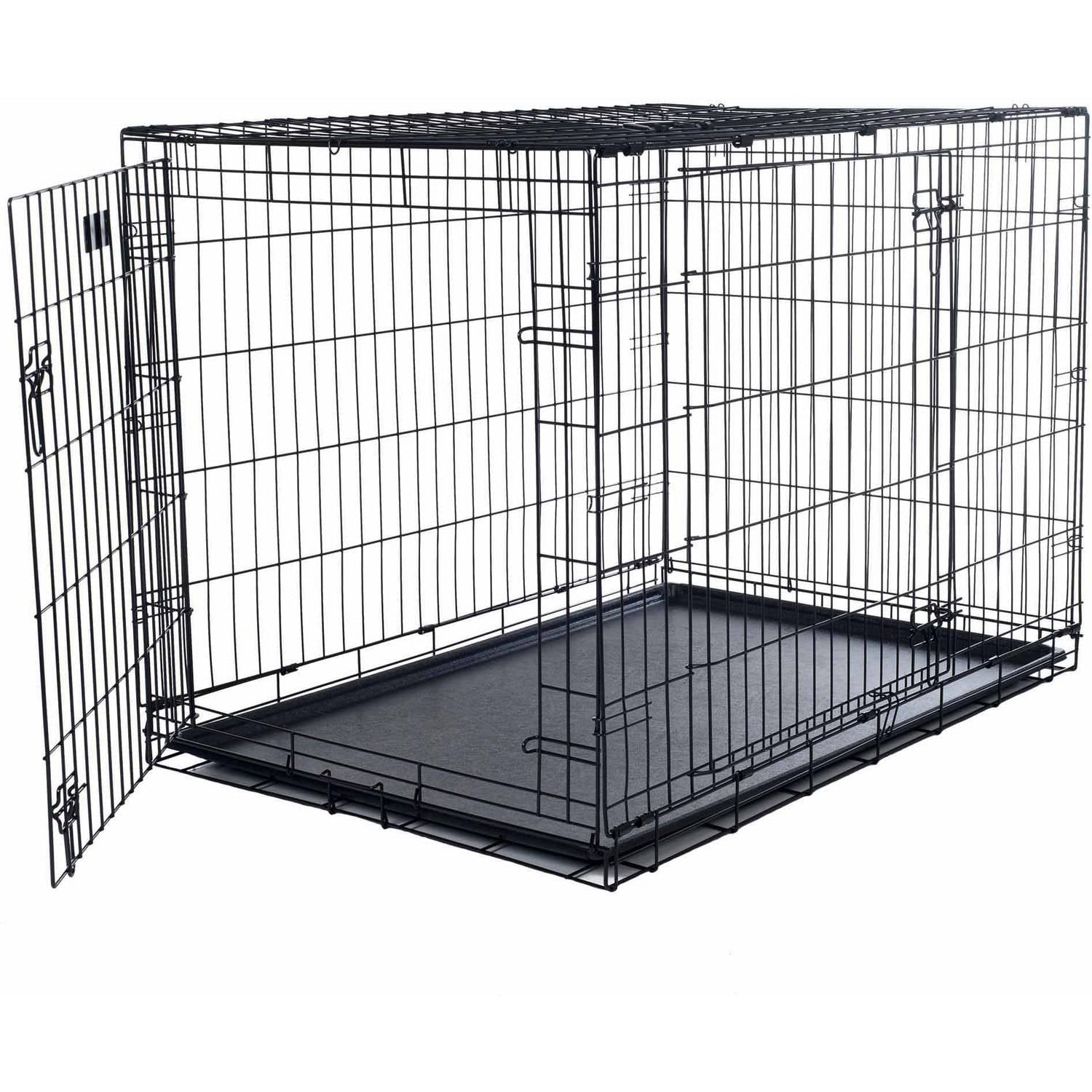 Petmaker Double Door Foldable Dog Crate， Black， Large， 42
