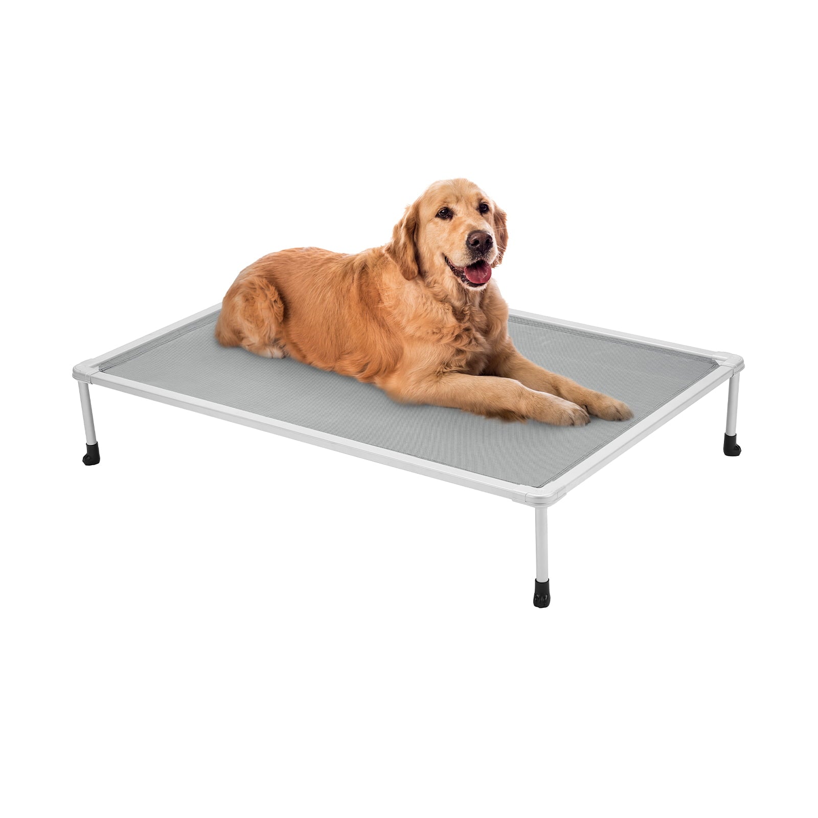 Veehoo Chewproof Dog Bed， Cooling Raised Dog Cots with Silver Metal Frame， Large， Silver Grey
