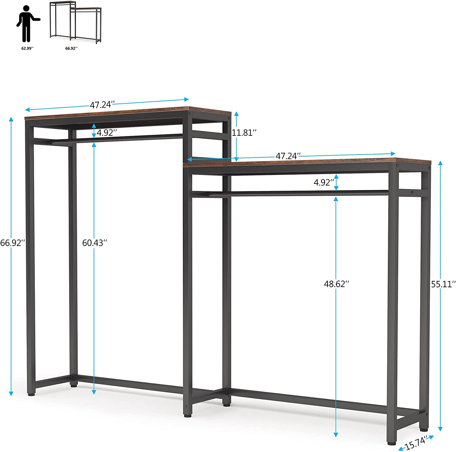 Freestanding Closet Organizer with Shelves and Double Hanging Rod