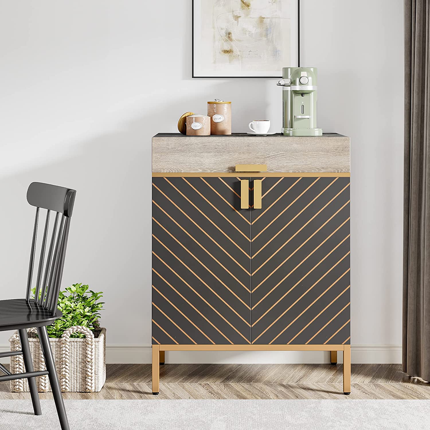 Modern Sideboard Buffet Kitchen Cabinet with Drawer & Removable Shelves