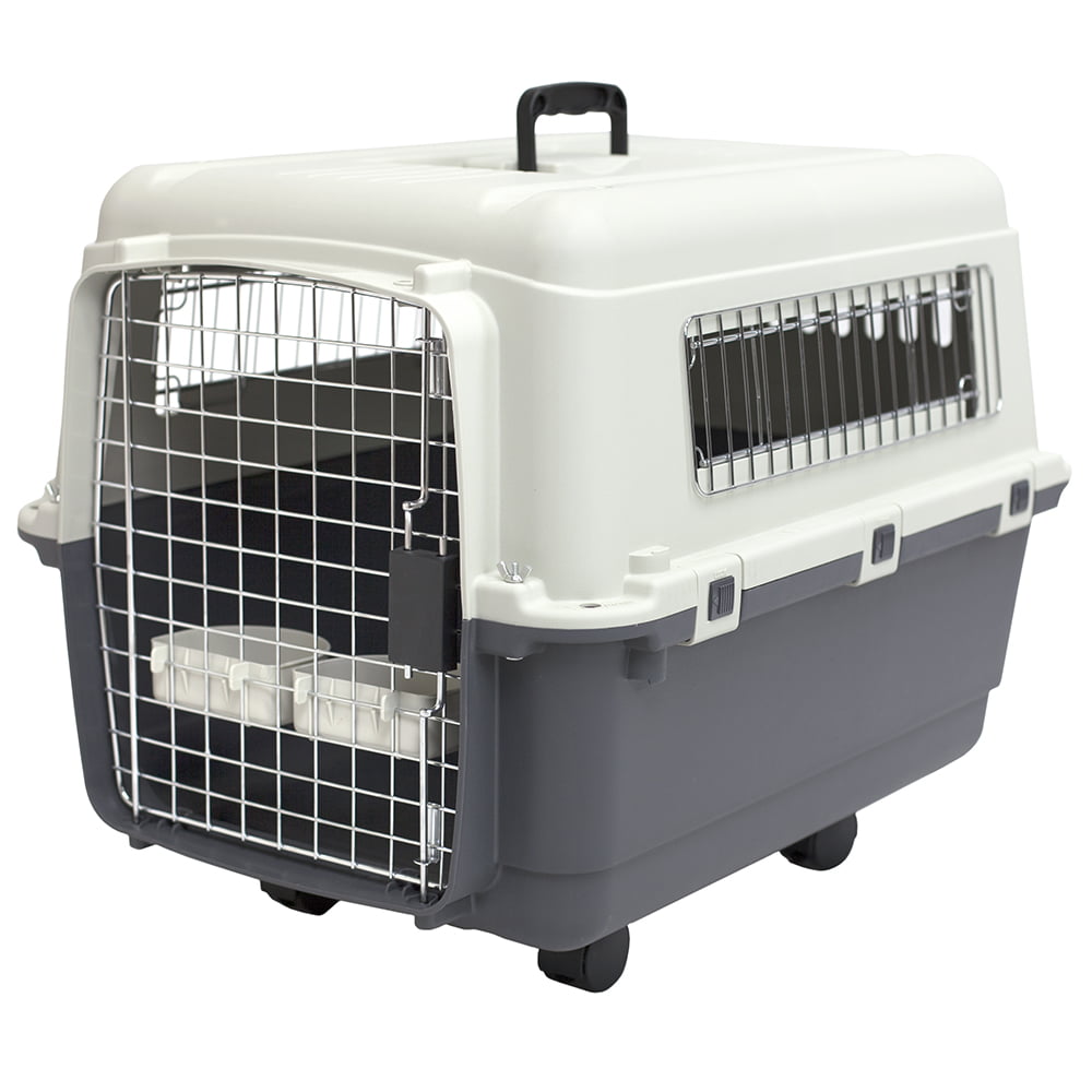 Kennels Direct Premium Plastic Dog IATA Airline Approved Kennel and Travel Crate Carrier with Wheels， Gray， Sizes Small - XXXL