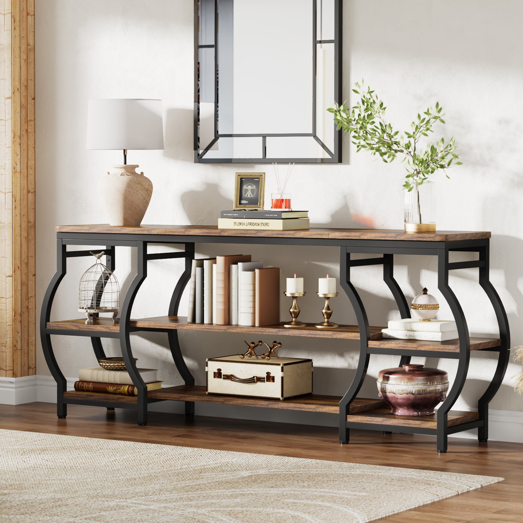 63” Console Table, 3-Tier Sofa Entryway Table with Storage Shelves