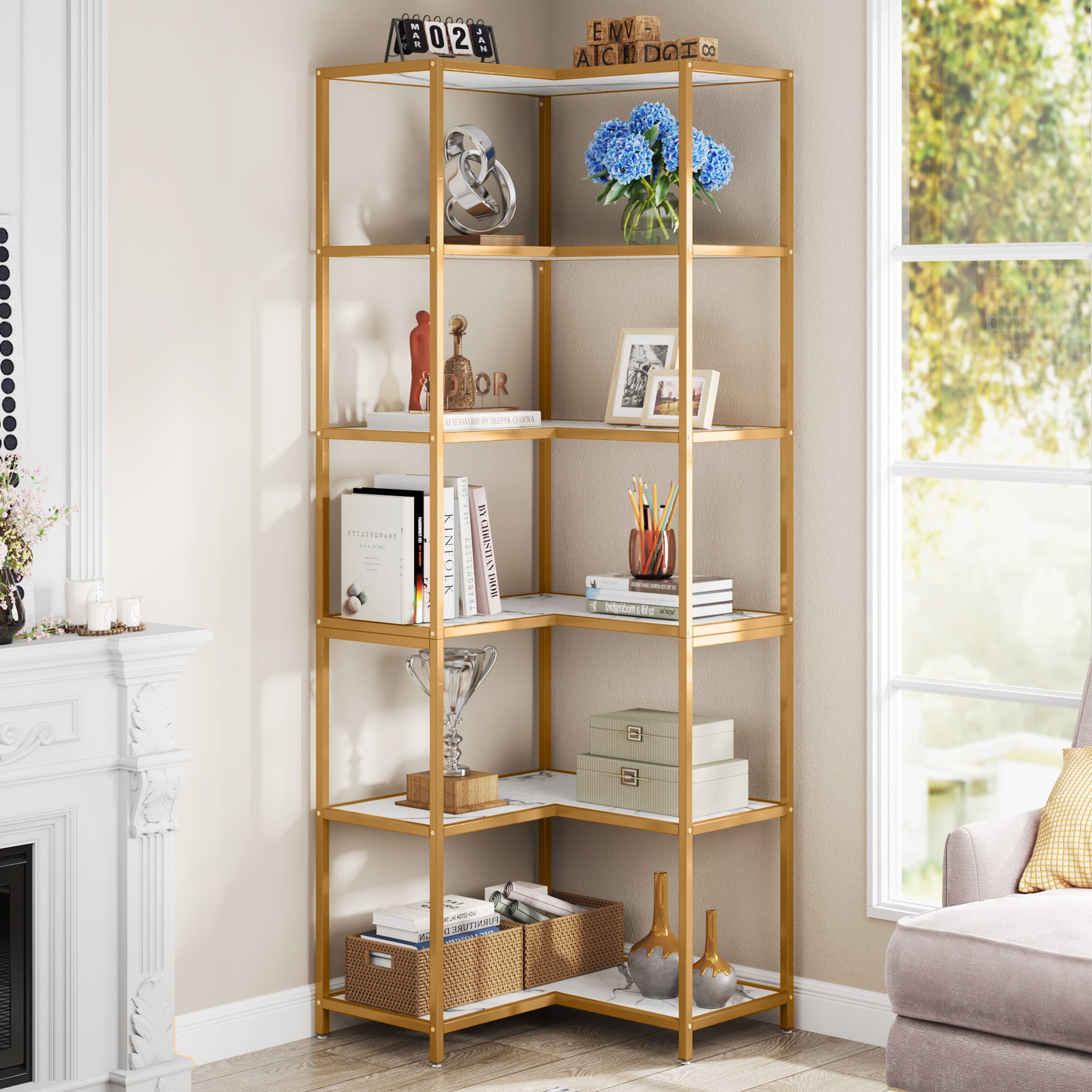 6-Shelf Corner Bookshelf, 70.5