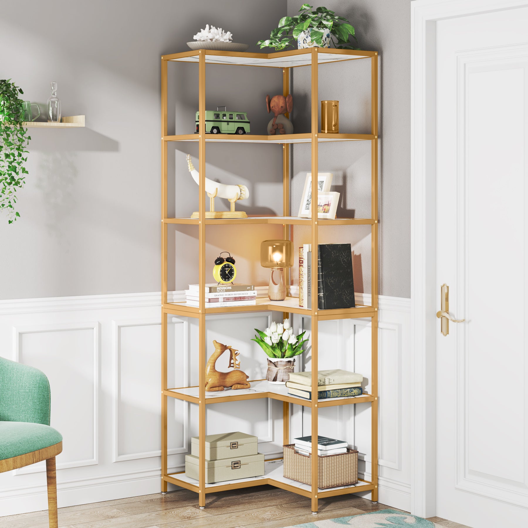 6-Shelf Corner Bookshelf, 70.5