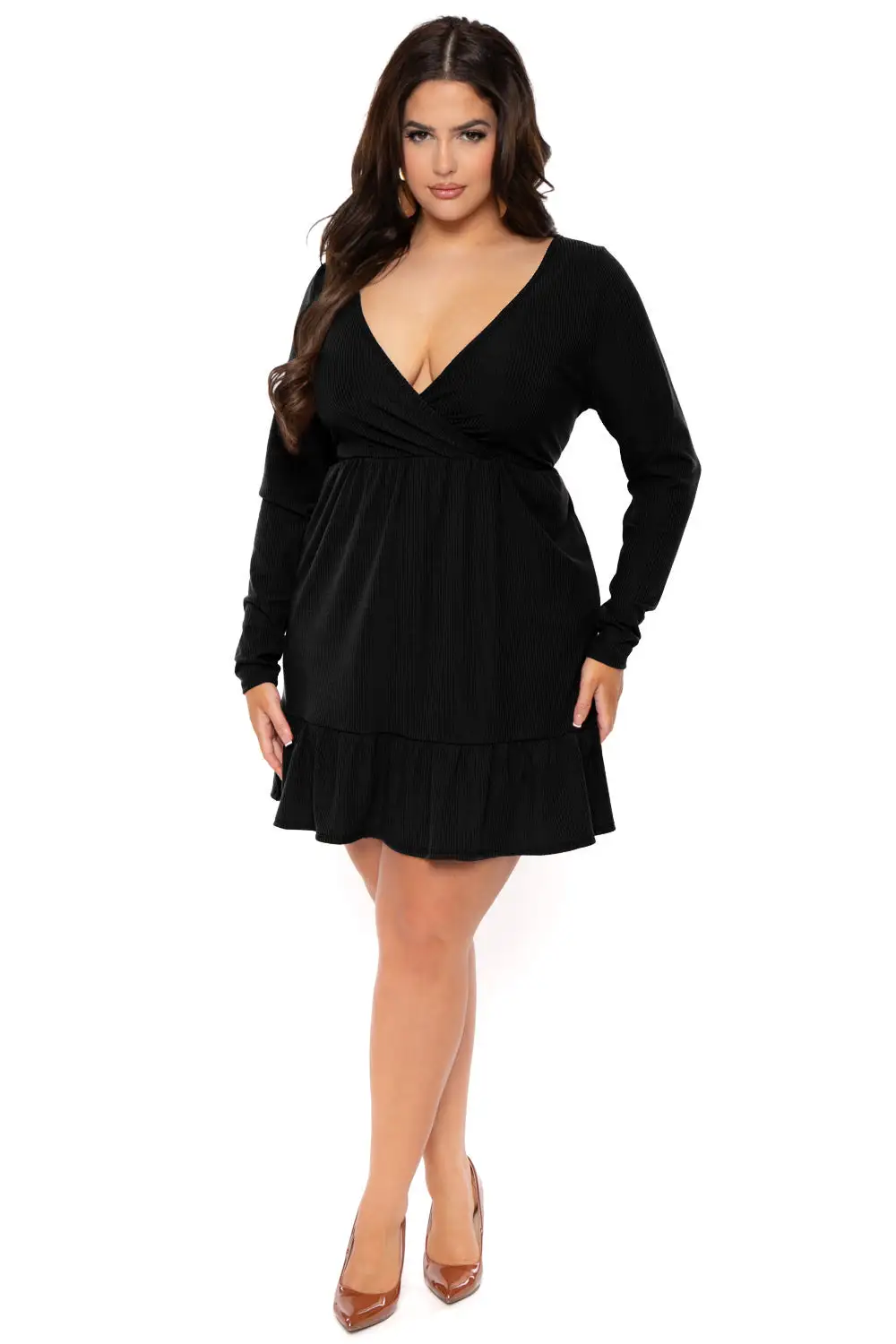 Plus Size Zuri Ribbed Flare Dress- Black