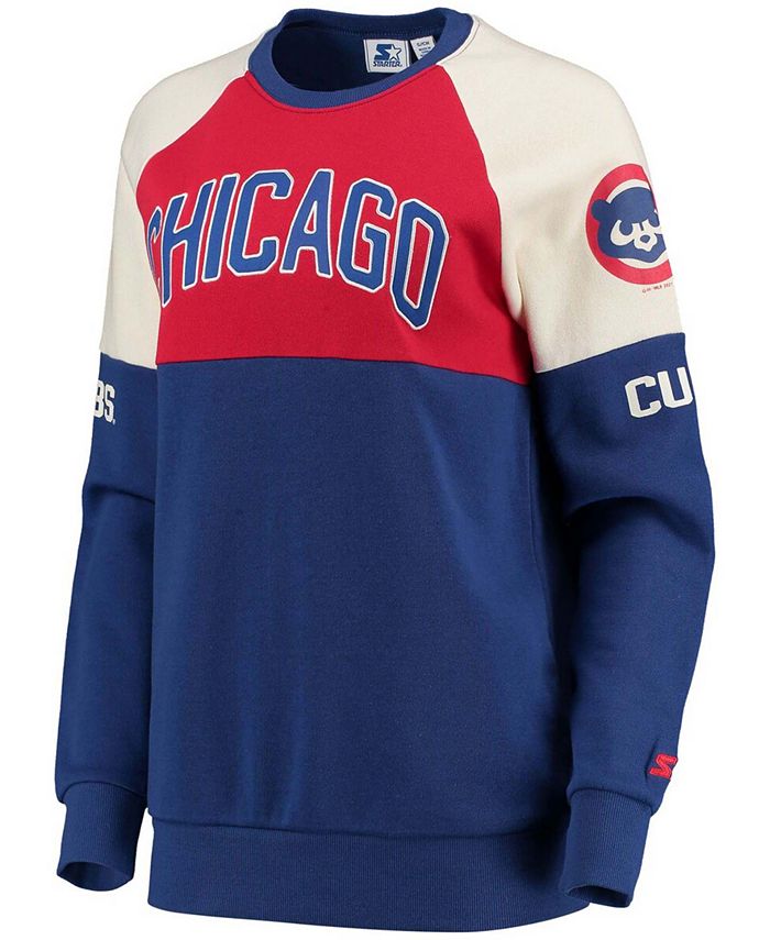 Women's Red-Royal Chicago Cubs Baseline Raglan Historic Logo Pullover Sweatshirt