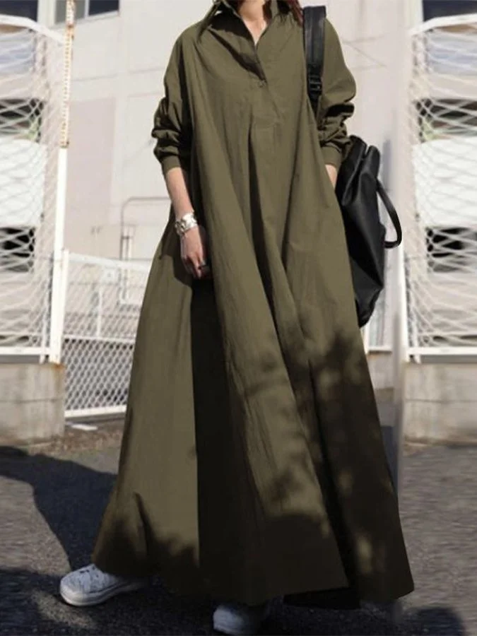 Women's Solid Color Shirt Long Sleeve Casual Dress