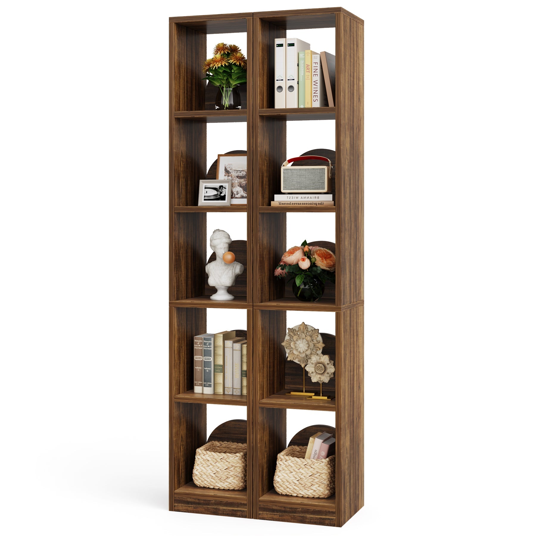 5-Tier Wood Bookcase, Tall Corner Bookshelf Narrow Display Shelf