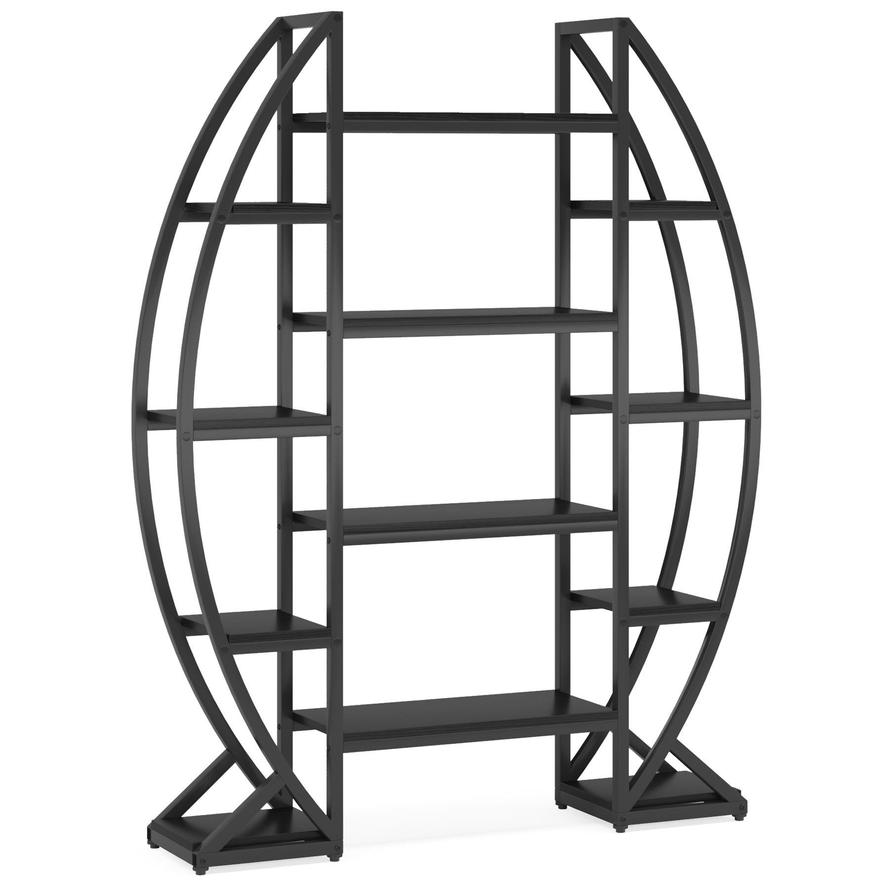 Industrial Bookshelf, Oval Triple Wide Etagere Bookcases Display Shelves