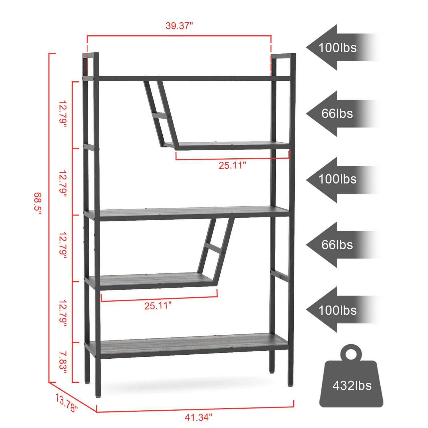 5-Tier Storage Rack， Metal Storage Shelf Adjustable DIY Bookcase for Living Room Bathroom Kitchen Pantry Closet， Oak Black