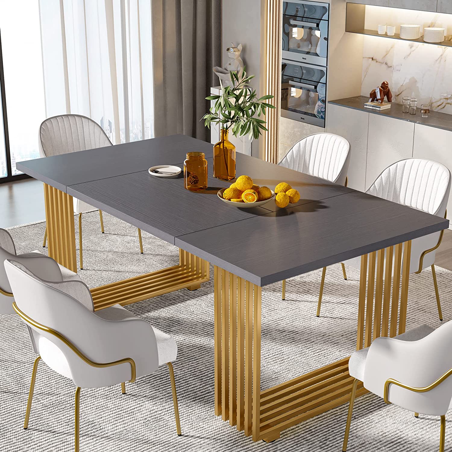 Modern Dining Table, 70.8 Inches Kitchen Table for 6-8 People