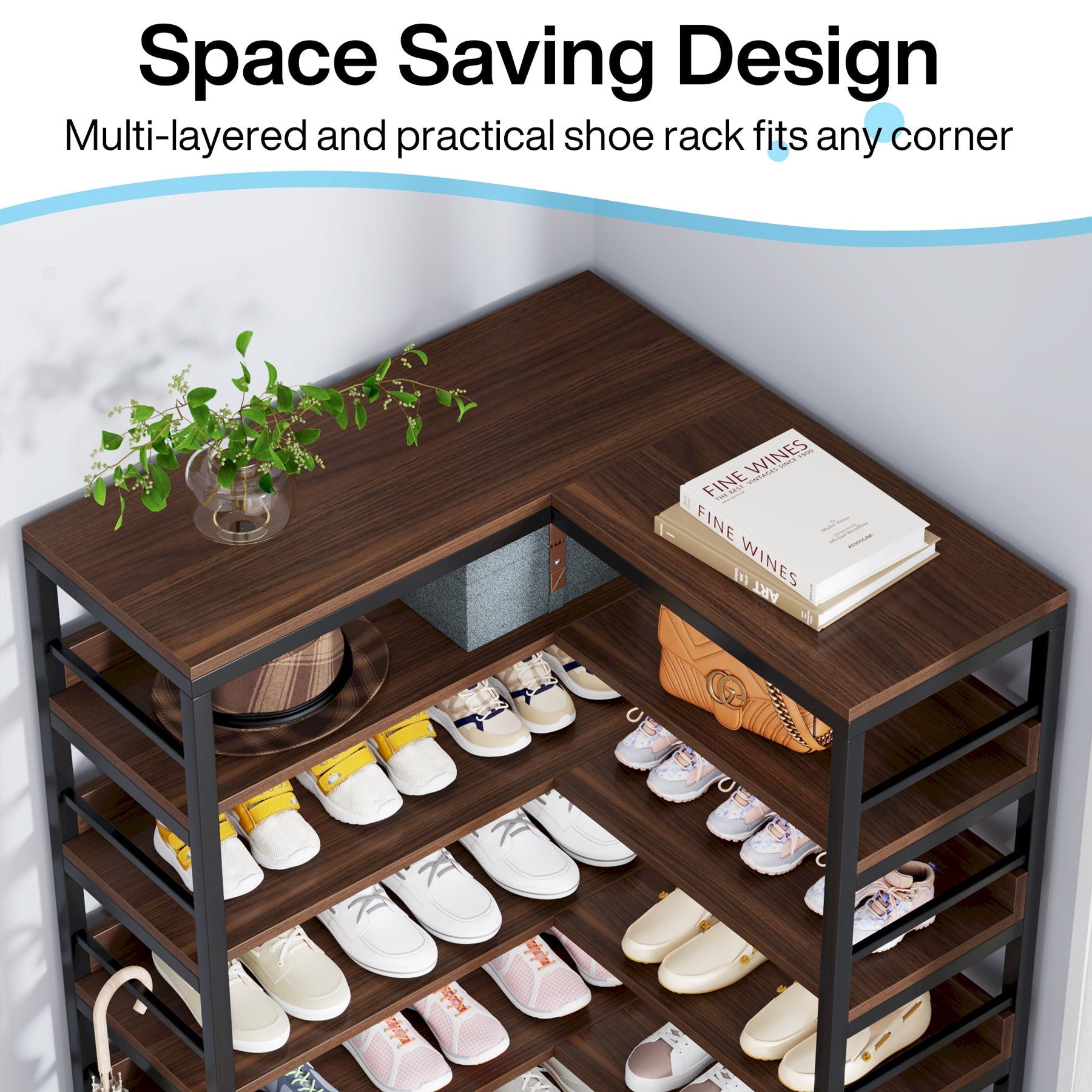 9-Tier Corner Shoe Rack, Freestanding Shoe Storage Shelf