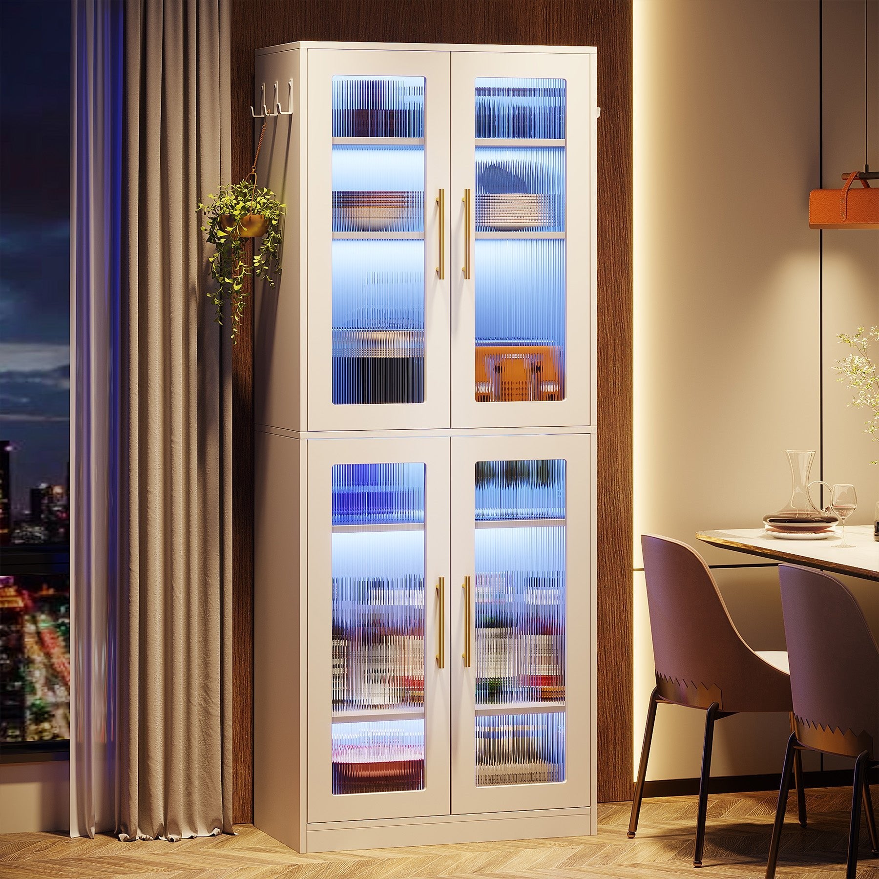 67-inch Bookcase, 8-Tier Bookshelf with Acrylic Doors and LED Light