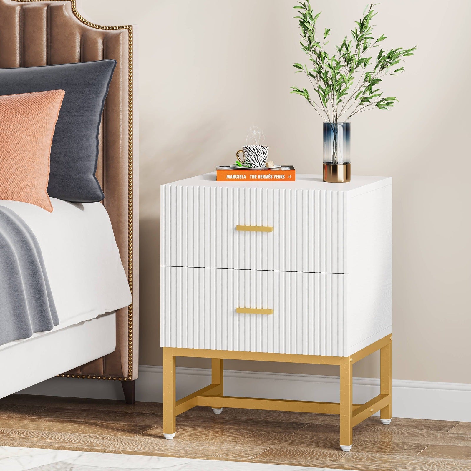 2-Drawer Nightstand, Modern Bedside End Table with Storage