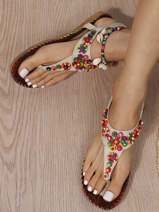 Multicolor Beaded Ethnic Bohemian Beach Sandals