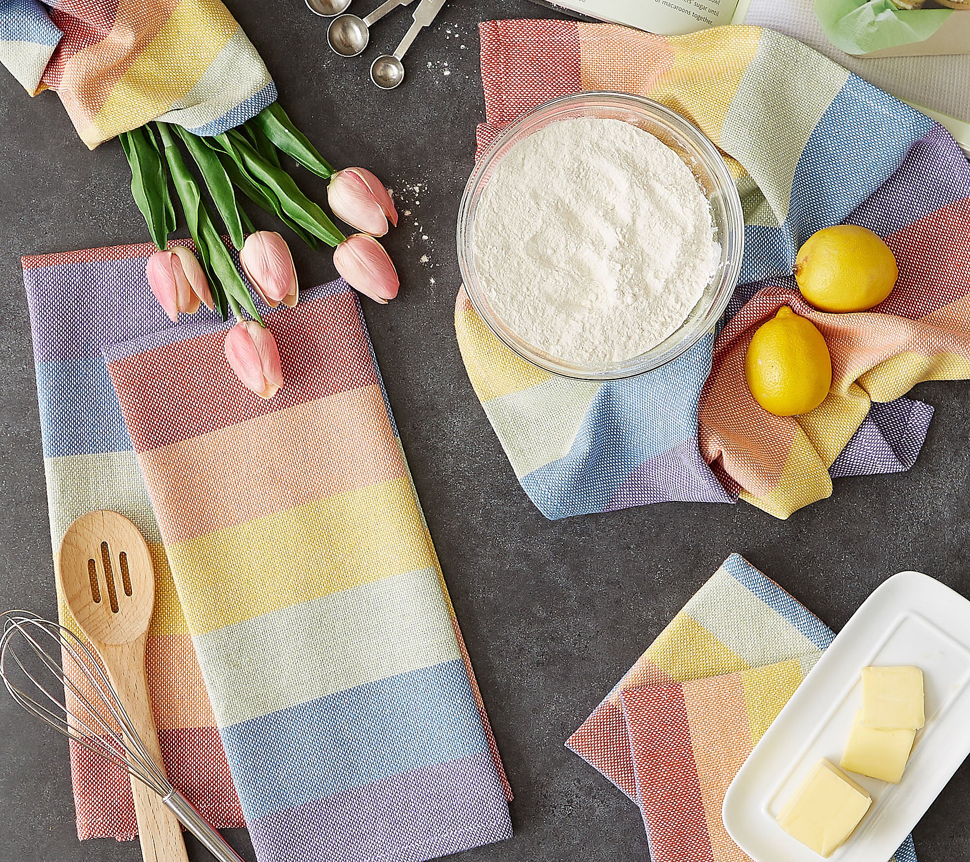 Design Imports Set of 6 Rainbow Kitchen Towels and Dishcloths