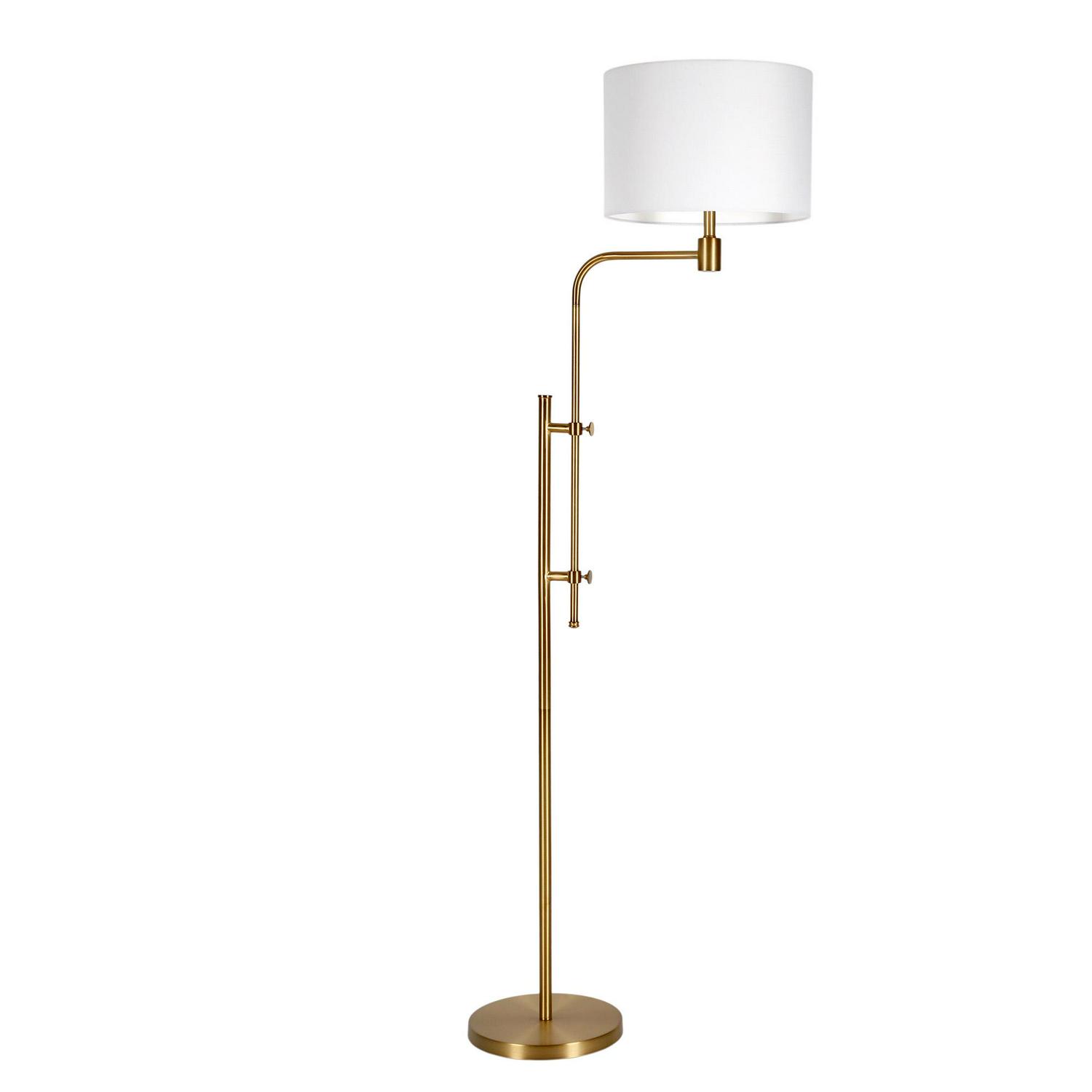 EvelynandZoe Polly Modern Farmhouse Adjustable Metal Floor Lamp， Brass