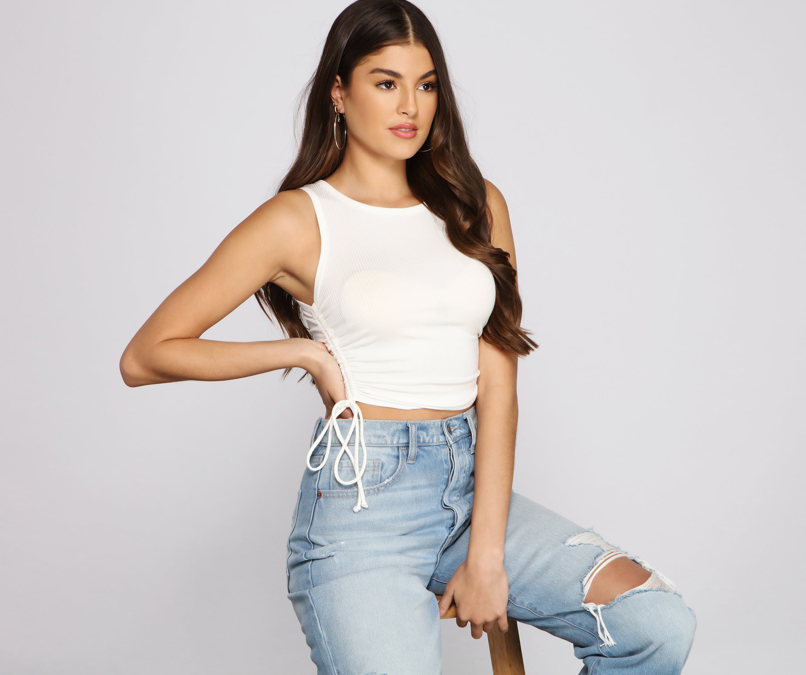Basic Vibes Ribbed Knit Ruched Top