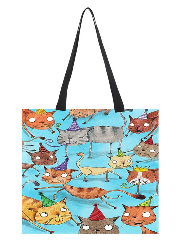 Cat Motif Large Capacity Canvas Shopper Tote Bag