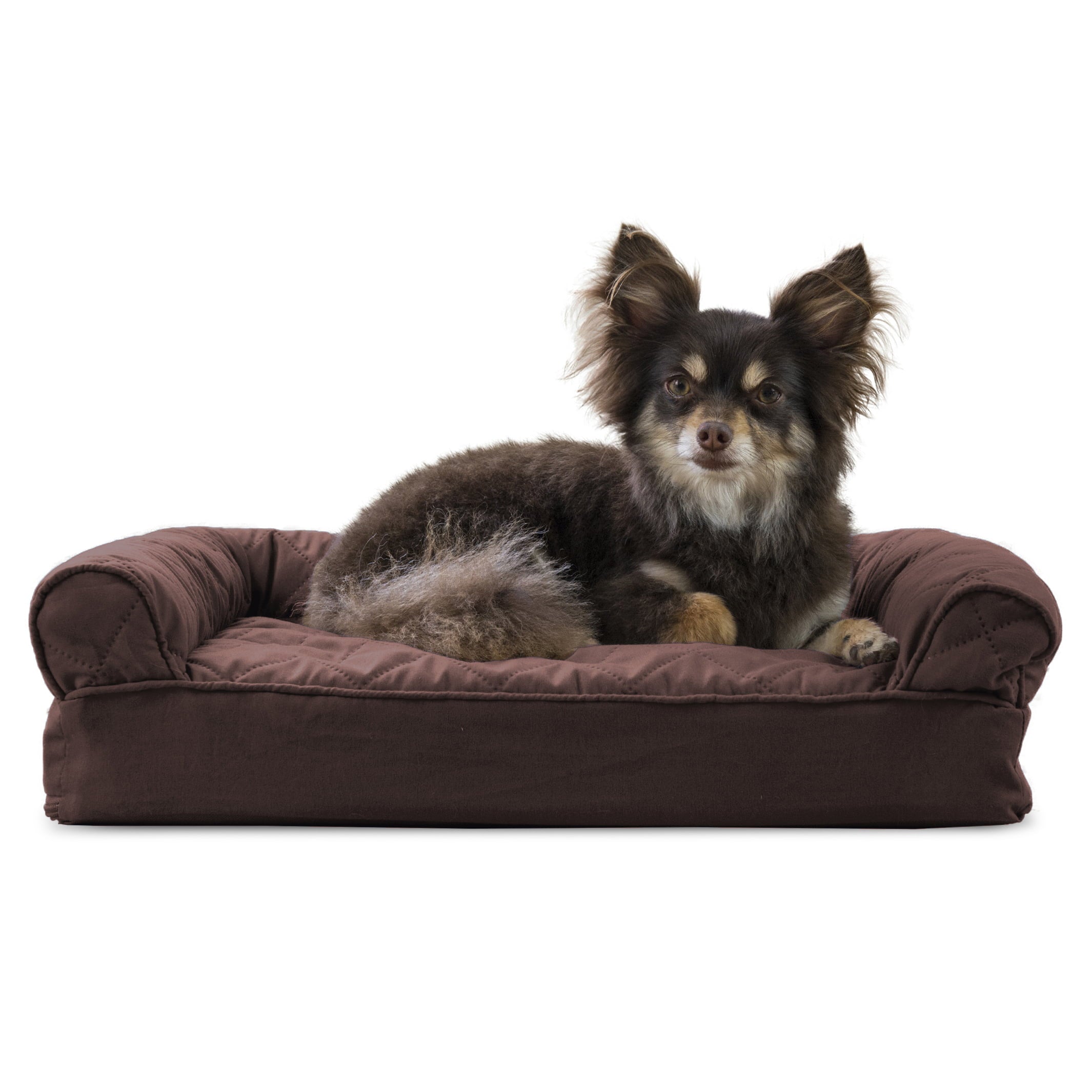 FurHaven | Memory Foam Quilted Sofa Pet Bed for Dogs and Cats， Coffee， Small